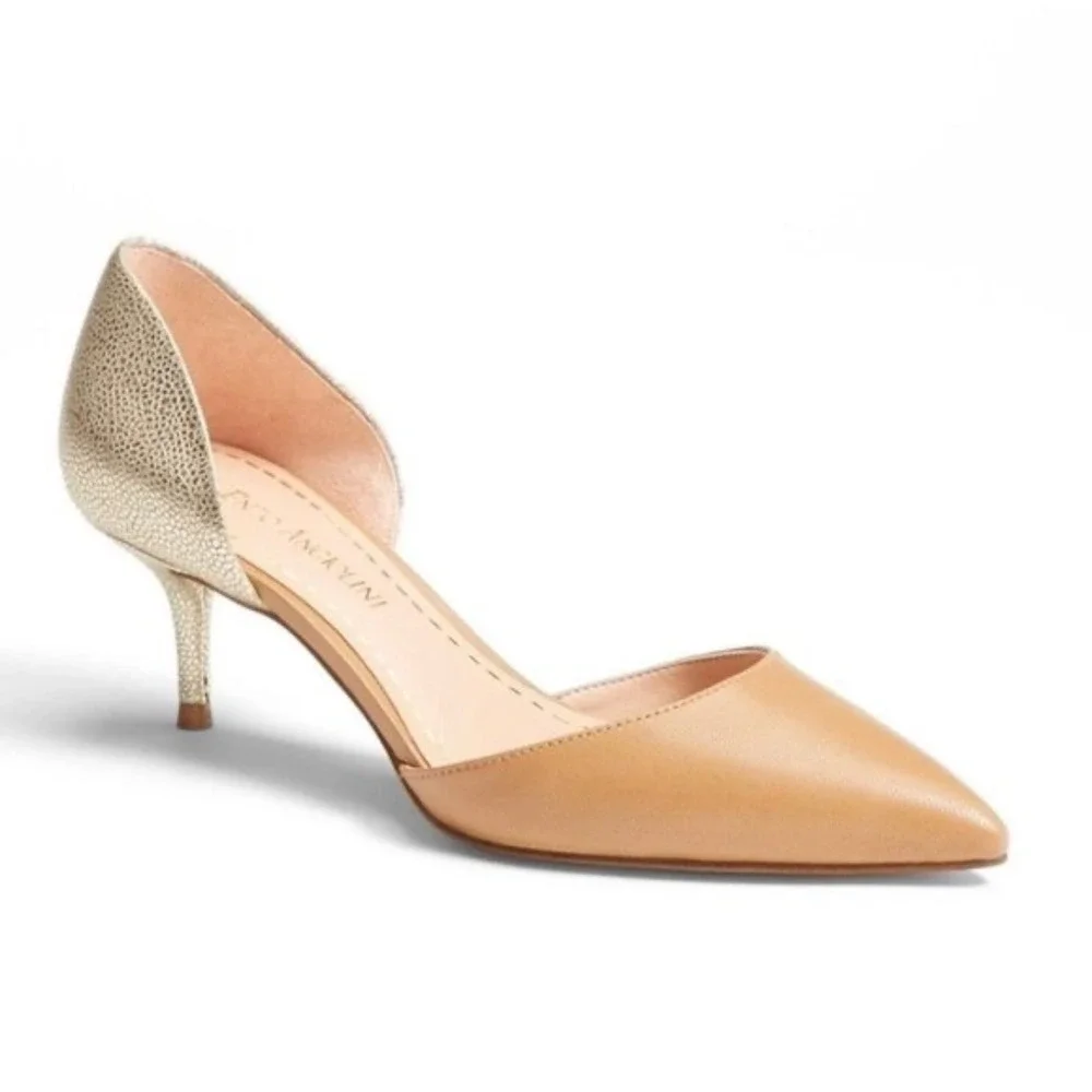 Enzo Angiolini Gabrino d'Orsay Pumps Tan Gold Leather Metallic Kitten Heel 6.5M